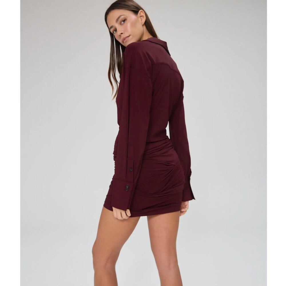 ADAPTE (NWT) Jamie Button Up Long Sleeve Mini Dress, Burgundy, Size XS - Picture 3 of 13